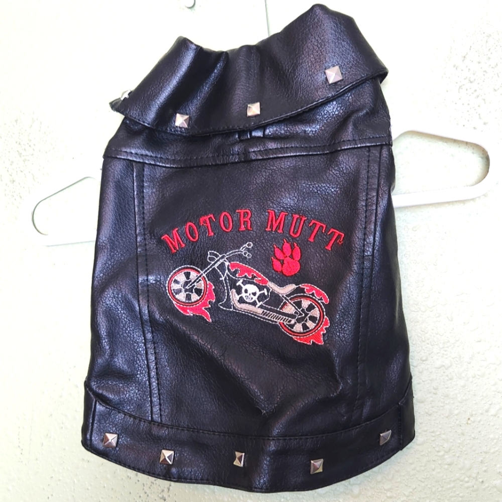 Black Studded Faux Leather Dog Jacket
